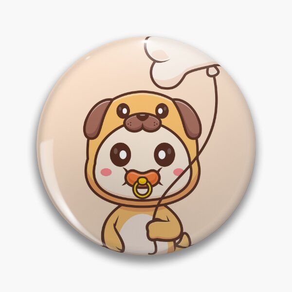 Item preview, Cute Baby Wearing Pug Dog Costume with Bone Balloon Cartoon Vector Icon Illustration designed and sold by hjian8219.