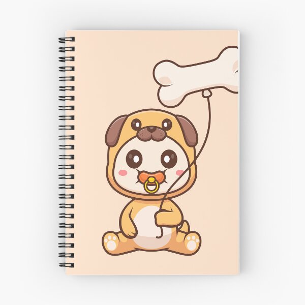 Item preview, Cute Baby Wearing Pug Dog Costume with Bone Balloon Cartoon Vector Icon Illustration designed and sold by hjian8219.