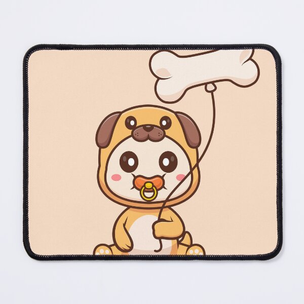 Item preview, Cute Baby Wearing Pug Dog Costume with Bone Balloon Cartoon Vector Icon Illustration designed and sold by hjian8219.