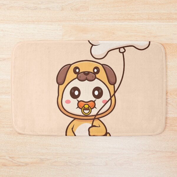 Item preview, Cute Baby Wearing Pug Dog Costume with Bone Balloon Cartoon Vector Icon Illustration designed and sold by hjian8219.