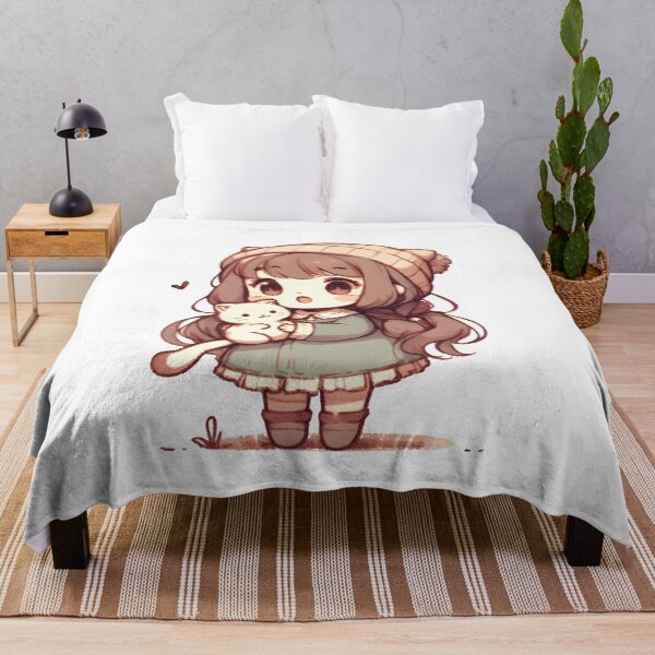 Item preview, Cute Anime Girl with Cat in Winter Outfit designed and sold by CitrineLinker.