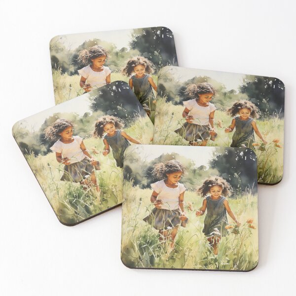 Item preview, Sisters in the Meadow - Two Black Girls Strolling Through A Field Together - Watercolor Art - Children Art designed and sold by CastleBySea.