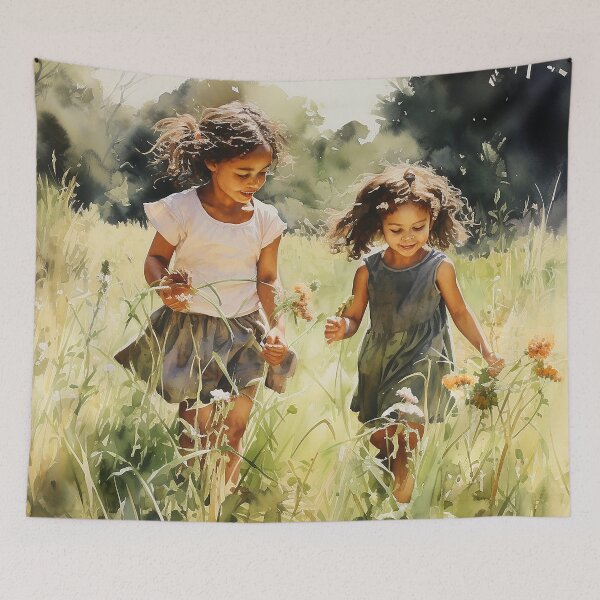 Item preview, Sisters in the Meadow - Two Black Girls Strolling Through A Field Together - Watercolor Art - Children Art designed and sold by CastleBySea.