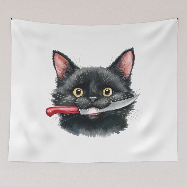 Item preview, Cute Black Cat With Knife designed and sold by nimmitrends.