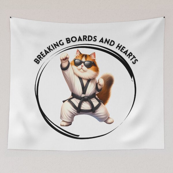 Item preview, Breaking Boards And Hearts | Cute Fluffy Karate Cat designed and sold by Chic-Fun.