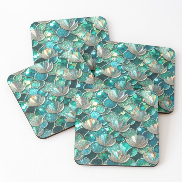 Item preview, Shimmering Teal Green Mermaid Print And Flowers designed and sold by SeaStarMermaids.