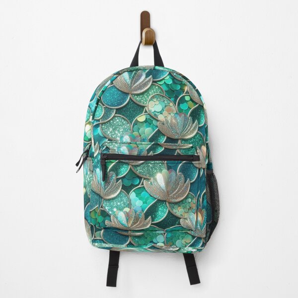Item preview, Shimmering Teal Green Mermaid Print And Flowers designed and sold by SeaStarMermaids.