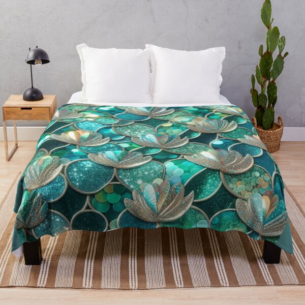 Item preview, Shimmering Teal Green Mermaid Print And Flowers designed and sold by SeaStarMermaids.