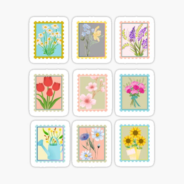 Aperçu de l'œuvre Ensemble de timbres-poste de bouquets de fleurs créée et vendue par ami.creations.