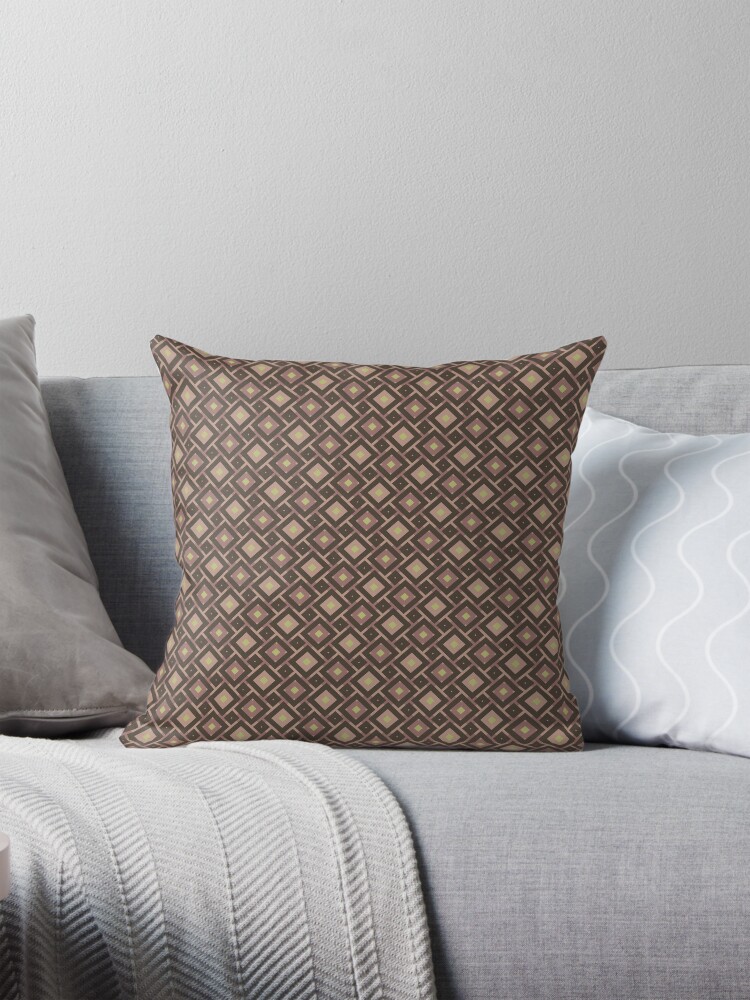 Pillow, Geometric Warm Neutrals Colorful Diamond Checkerboard designed and sold by Triplicate Limited
