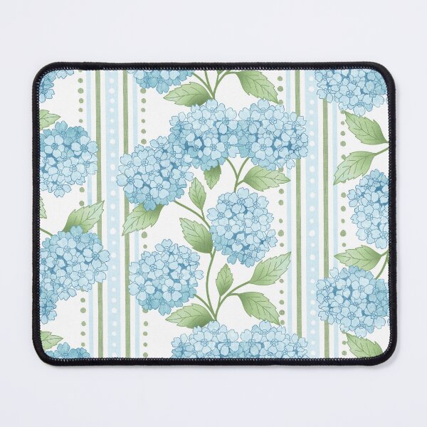 Item preview, Preppy Pastel Blue Hydrangea Floral on French Ticking designed and sold by Perrin Le Feuvre.