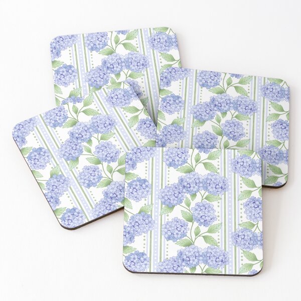 Item preview, Preppy Pastel Purple Hydrangea Floral on French Ticking  designed and sold by Perrin Le Feuvre.