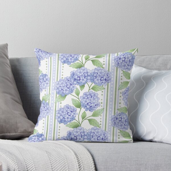 Item preview, Preppy Pastel Purple Hydrangea Floral on French Ticking  designed and sold by Perrin Le Feuvre.