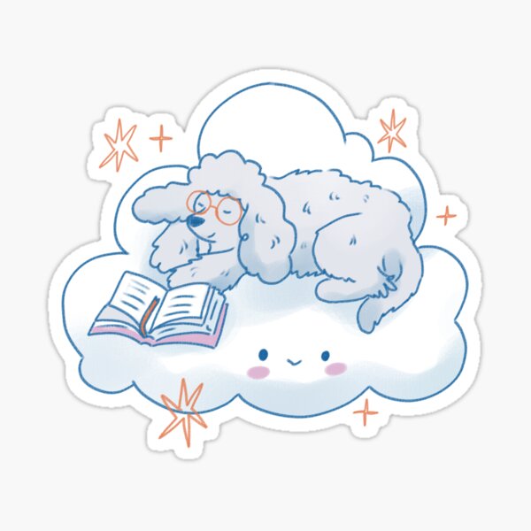 Artikel-Vorschau von Verträumter Pudel auf einer Wolke - Niedliche schlafende Pudel-Leseillustration, designt und verkauft von Yaragold.