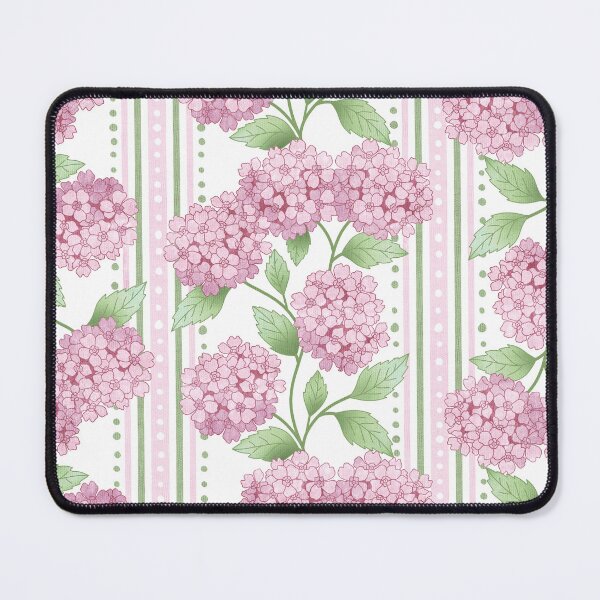 Item preview, Preppy Pastel Pink Hydrangea Floral on French Ticking designed and sold by Perrin Le Feuvre.