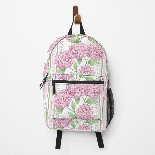 Item preview, Preppy Pastel Pink Hydrangea Floral on French Ticking designed and sold by Perrin Le Feuvre.
