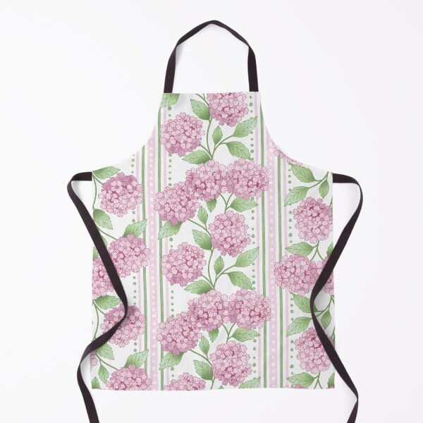 Item preview, Preppy Pastel Pink Hydrangea Floral on French Ticking designed and sold by Perrin Le Feuvre.
