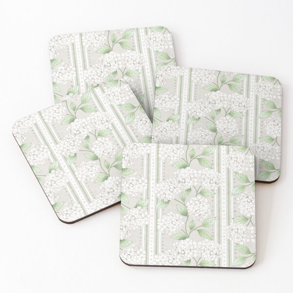 Item preview, Pale Preppy Cream & Tan Hydrangea Floral on French Ticking  designed and sold by Perrin Le Feuvre.