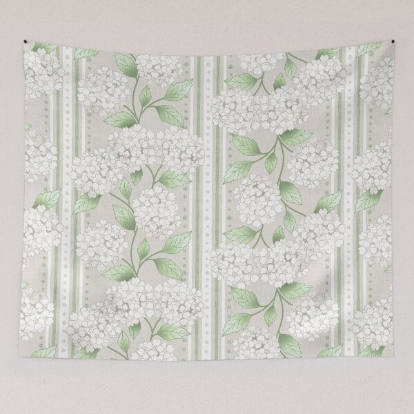 Item preview, Pale Preppy Cream & Tan Hydrangea Floral on French Ticking  designed and sold by Perrin Le Feuvre.