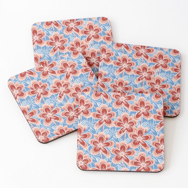 Item preview, Chalk flowers, terracotta on a light blue background designed and sold by Alex  Blud.