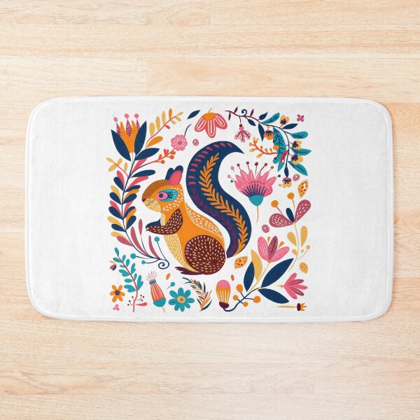 Item preview, Bright and colorful illustration of a squirrel surrounded by vibrant flowers and foliage in a whimsical, decorative style. designed and sold by primtawan.