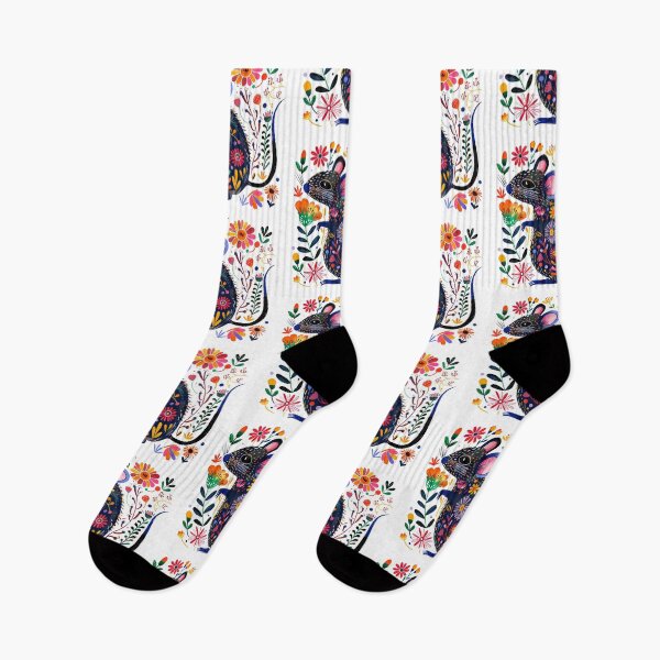 Item preview, Colorful, whimsical illustration of a mouse with intricate floral patterns, surrounded by vibrant flowers, conveying a playful, artistic vibe. designed and sold by primtawan.