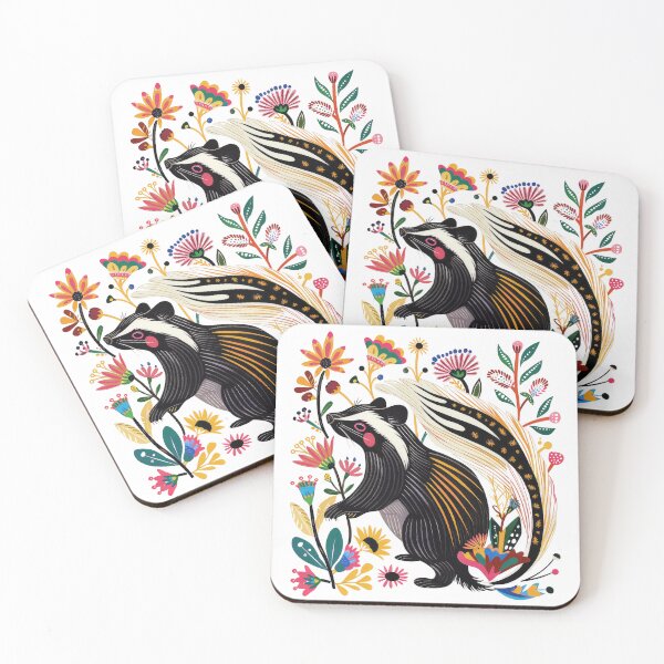 Item preview, Colorful and intricate skunk illustration with vibrant flowers in a folk art style. Perfect for nature and wildlife themes. designed and sold by primtawan.