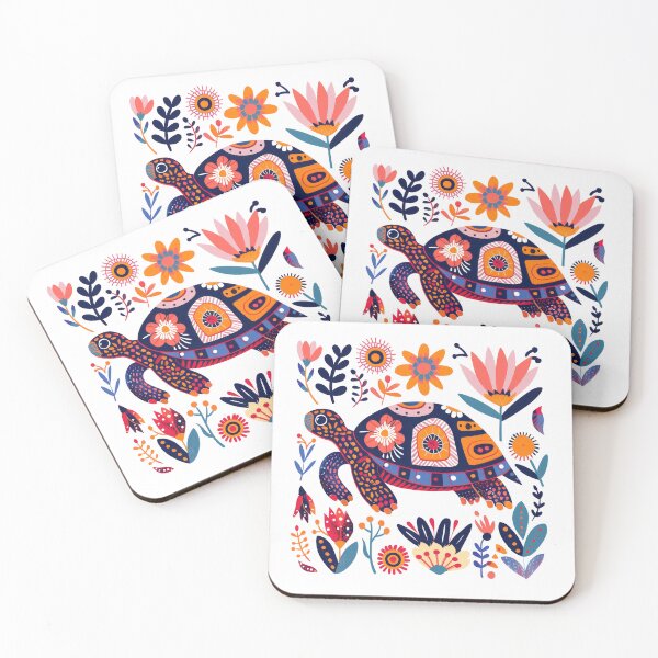 Item preview, Colorful artistic turtle surrounded by vibrant flowers and leaves in a bohemian style illustration. designed and sold by primtawan.