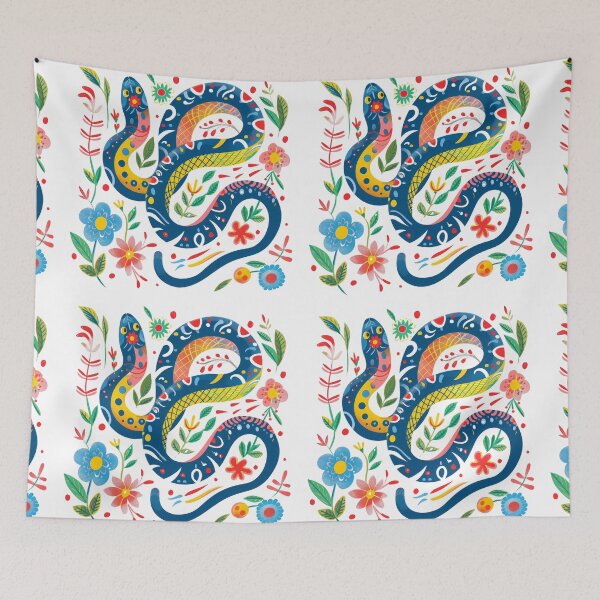 Item preview, Colorful, artistic snake illustration intertwined with vibrant flowers and foliage, depicting a lively and intricate design. designed and sold by primtawan.