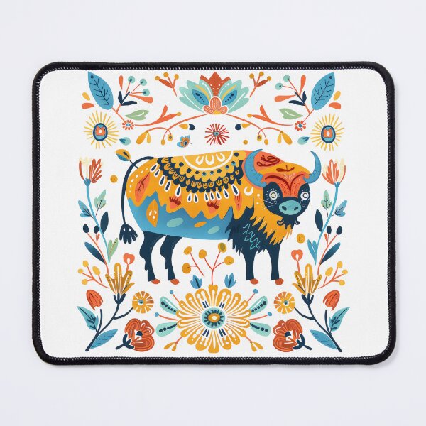 Item preview, Colorful folk art illustration featuring a decorative buffalo surrounded by vibrant flowers and intricate patterns. designed and sold by primtawan.