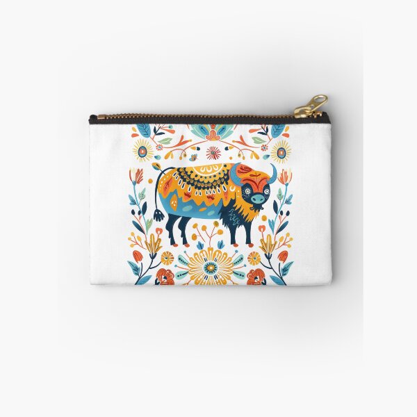 Item preview, Colorful folk art illustration featuring a decorative buffalo surrounded by vibrant flowers and intricate patterns. designed and sold by primtawan.