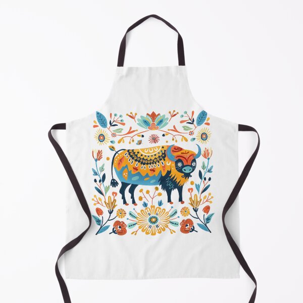 Item preview, Colorful folk art illustration featuring a decorative buffalo surrounded by vibrant flowers and intricate patterns. designed and sold by primtawan.