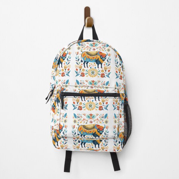 Item preview, Colorful folk art illustration featuring a decorative buffalo surrounded by vibrant flowers and intricate patterns. designed and sold by primtawan.