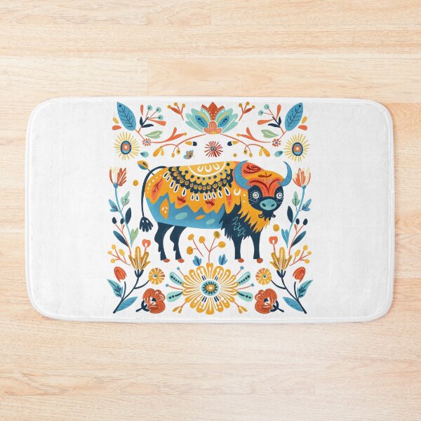 Item preview, Colorful folk art illustration featuring a decorative buffalo surrounded by vibrant flowers and intricate patterns. designed and sold by primtawan.
