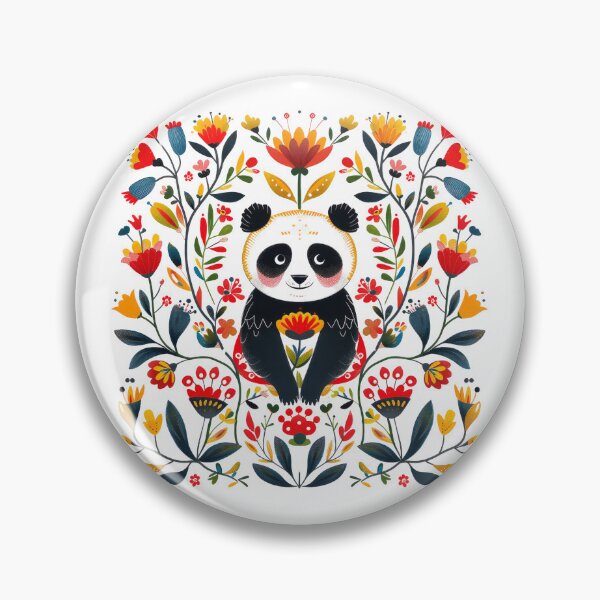 Item preview, Colorful folk art illustration featuring a panda surrounded by vibrant flowers and leaves. designed and sold by primtawan.
