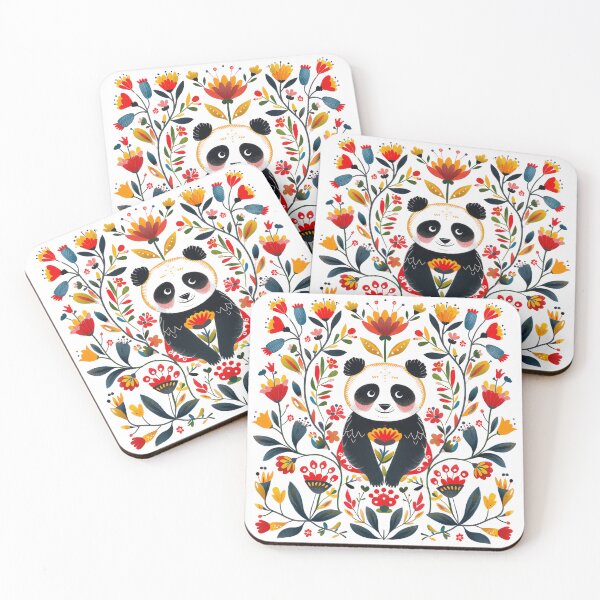 Item preview, Colorful folk art illustration featuring a panda surrounded by vibrant flowers and leaves. designed and sold by primtawan.