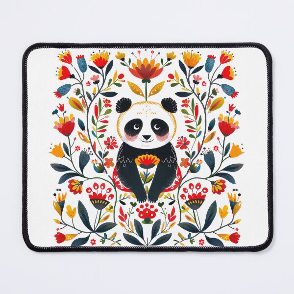 Item preview, Colorful folk art illustration featuring a panda surrounded by vibrant flowers and leaves. designed and sold by primtawan.