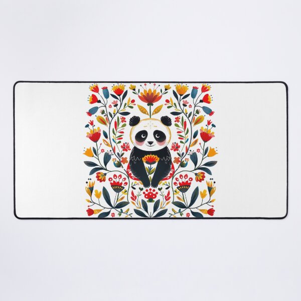 Item preview, Colorful folk art illustration featuring a panda surrounded by vibrant flowers and leaves. designed and sold by primtawan.