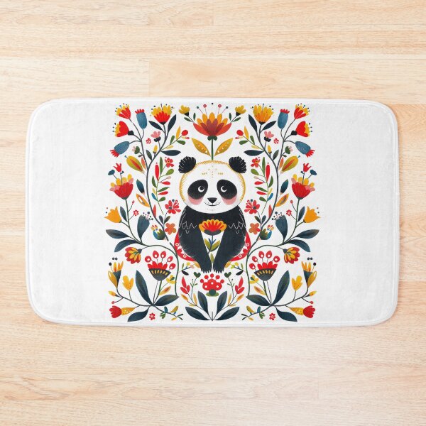 Item preview, Colorful folk art illustration featuring a panda surrounded by vibrant flowers and leaves. designed and sold by primtawan.