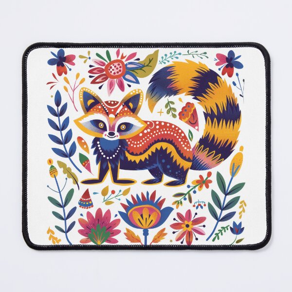 Item preview, Colorful folk art illustration featuring a whimsical fox surrounded by vibrant flowers and leaves. designed and sold by primtawan.