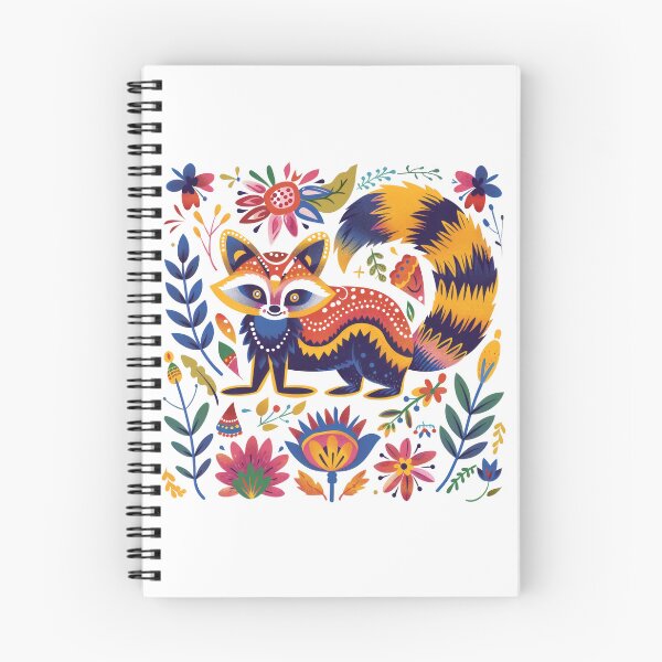 Item preview, Colorful folk art illustration featuring a whimsical fox surrounded by vibrant flowers and leaves. designed and sold by primtawan.