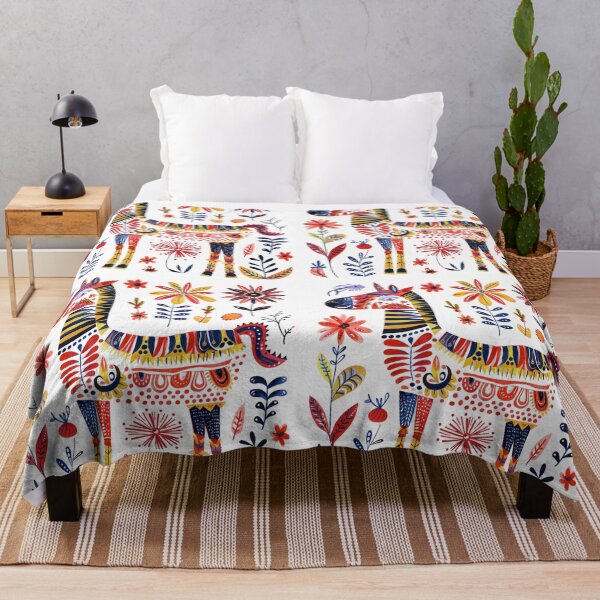 Item preview, Colorful folk art illustration of a patterned horse surrounded by vibrant flowers and leaves with intricate details. designed and sold by primtawan.
