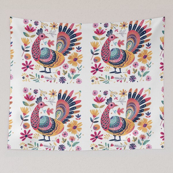 Item preview, Colorful folk art illustration of a vibrant rooster surrounded by various flowers in a whimsical style. designed and sold by primtawan.