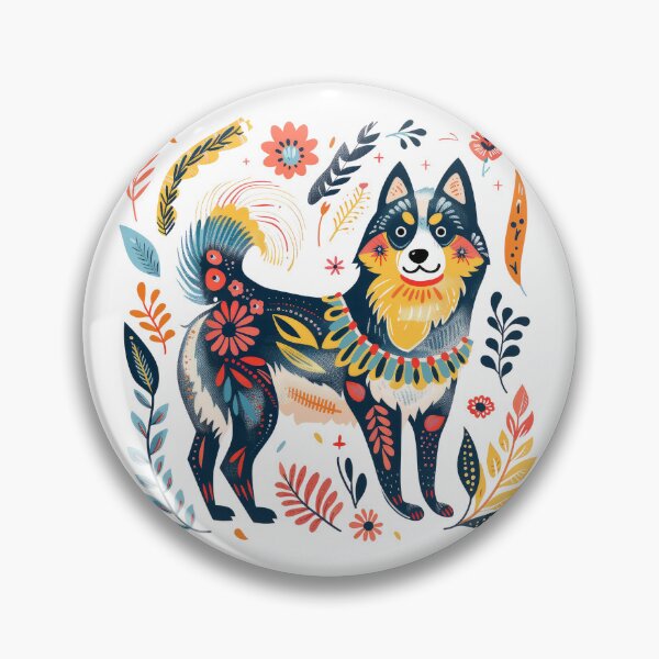 Item preview, Colorful folk art illustration of a whimsical dog surrounded by vibrant floral patterns in a playful design. designed and sold by primtawan.