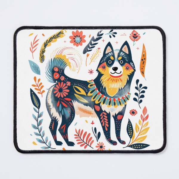 Item preview, Colorful folk art illustration of a whimsical dog surrounded by vibrant floral patterns in a playful design. designed and sold by primtawan.