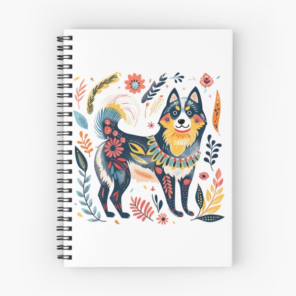 Item preview, Colorful folk art illustration of a whimsical dog surrounded by vibrant floral patterns in a playful design. designed and sold by primtawan.