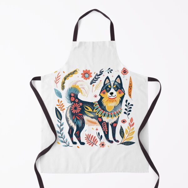 Item preview, Colorful folk art illustration of a whimsical dog surrounded by vibrant floral patterns in a playful design. designed and sold by primtawan.