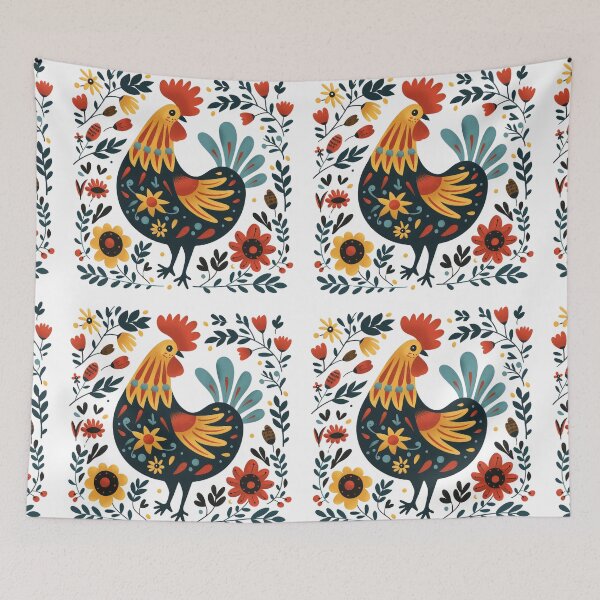 Item preview, Colorful folk art rooster illustration with floral frame, vibrant and decorative design for various creative projects. designed and sold by primtawan.
