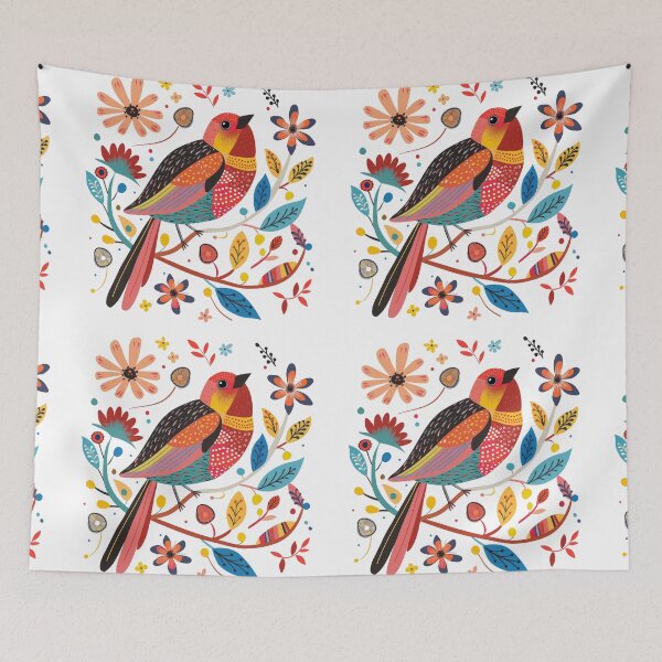 Item preview, Colorful graphic illustration of a bird surrounded by vibrant flowers and leaves, suitable for various artistic and design purposes. designed and sold by primtawan.