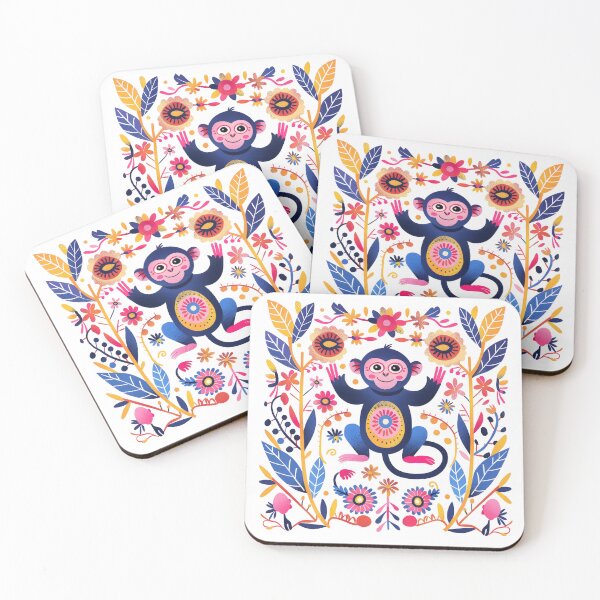 Item preview, Colorful illustration of a cute monkey in a vibrant floral frame. Perfect for design and art projects. designed and sold by primtawan.